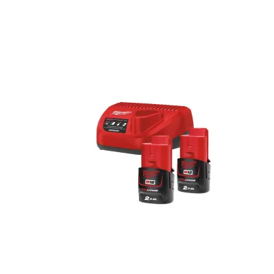 Akumuliatorių ir įkroviklio rinkinys Milwaukee M12 NRG-202, 12 V, 2 x 2 Ah