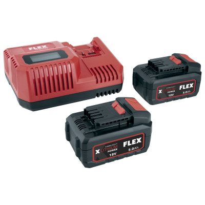 Flex P-Set 55 R 18 V 2 × 5,0 Ah – akumuliatorių ir įkroviklio komplektas