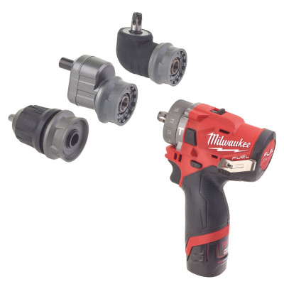Akumuliatorinio smūginio gręžtuvo Milwaukee M12 FPDXKIT-202X rinkinys, 12 V, 2 x 2 Ah, įkroviklis, lagaminas + 3 griebtuvai