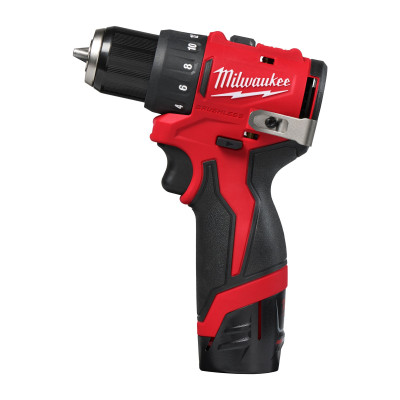 Milwaukee M12 bešepetis akumuliatorinis gręžtuvas M12 BLDDRC-202C, 2x 2,0 Ah ir įkroviklis dėkle