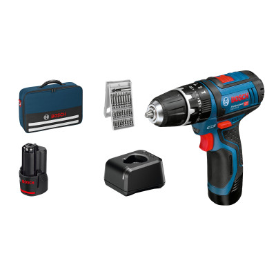 Bosch akumuliatorinis smūginis gręžtuvas-suktuvas GSB 12V-15 – 2 × akumuliatorius