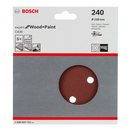 Bosch šlifavimo popierius C430, 150 mm, 240 grūdėtumas, 5 vnt.
