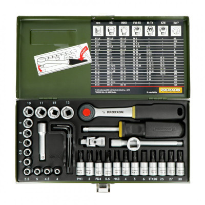 Proxxon galvučių ir terkšlių rinkinys PR23080 (1/4″, 36 vnt.)
