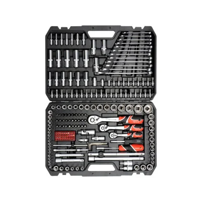 Yato galvučių ir terkšlių rinkinys YT-38841 (1/4″ + 3/8″ + 1/2″, 216 vnt.)