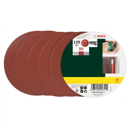 Bosch šlifavimo popierių rinkinys, 125 mm, 80 grūdėtumas, 25 vnt.
