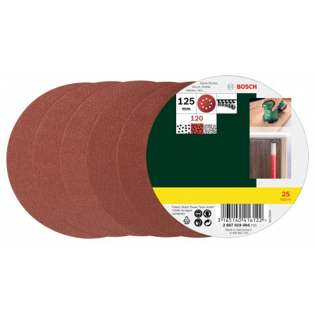Bosch šlifavimo popierių rinkinys, 125 mm, 120 grūdėtumas, 25 vnt.