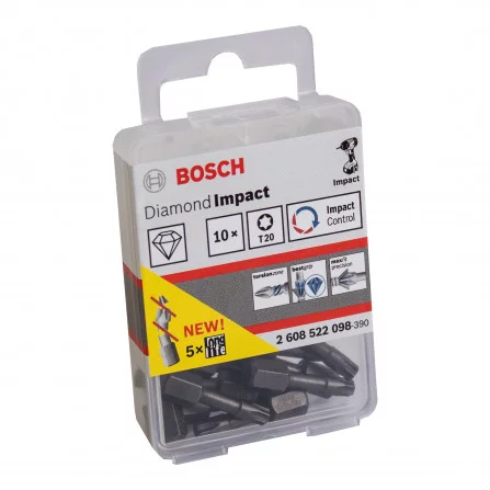 Bosch sukimo antgalių rinkinys Diamond Impact, 10 vnt, T20, 25 mm