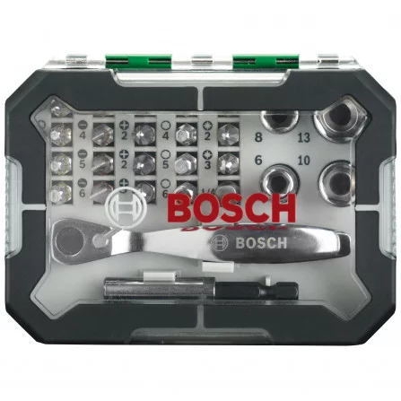 Bosch sukimo antgalių, galvučių ir terkšlės rinkinys, 26 vnt.