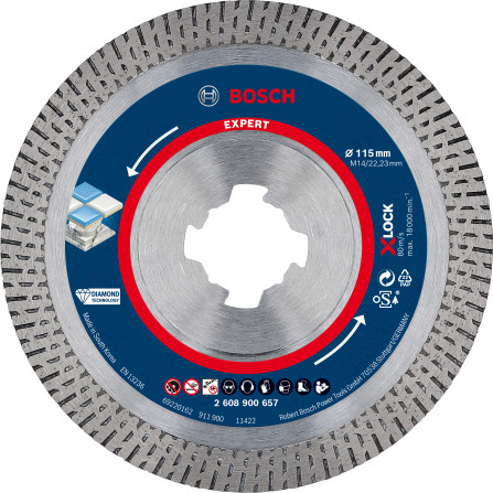 Deimantinis pjovimo diskas kietai keramikai Bosch Expert X-Lock, 115 x 22,23 x 1,6 mm, 1 vnt.