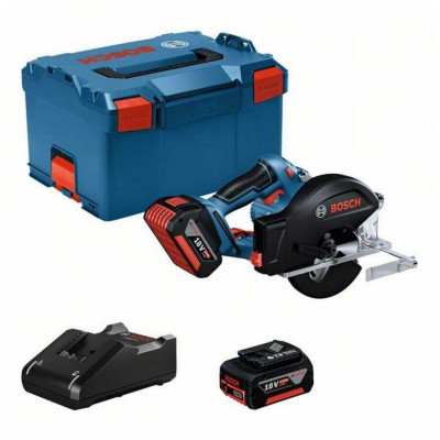 Akumuliatorinis rankinis diskinis pjūklas Bosch GKM 18V-50 (+2x baterijos + įkroviklis + dėklas L-Boxx 238)