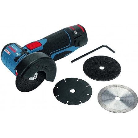 Akumuliatorinis kampinis šlifuoklis Bosch GWS 12V-76, 12 V, 76 mm + diskai 3 vnt.