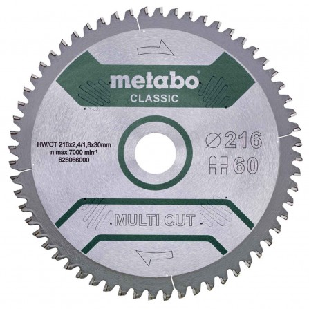 Pjovimo diskas Metabo "multi cut - classic", 216x30, Z60 FZ/TZ, 5°neg. (628066000), 1 vnt.