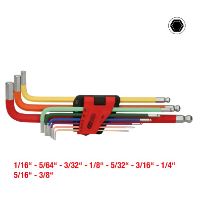 KS Tools rutulinių antgalių šešiakampių raktų rinkinys, ypač ilgas, 9 dalių, colių (151.4520)