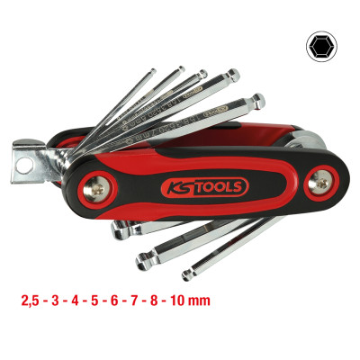 KS Tools sulankstomas šešiakampių raktų laikiklis su rutuline galvute, 8 dalių (158.3520)