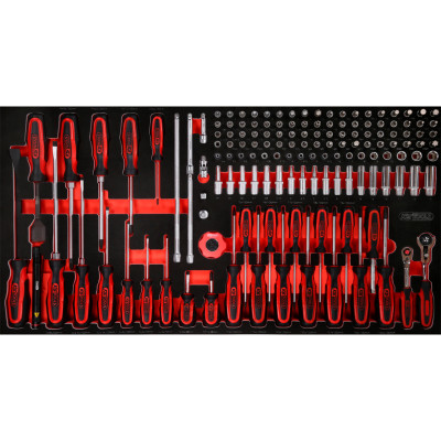 KS Tools 1/4 colio lizdinių raktų ir atsuktuvų rinkinys putplasčio įdėkle, 146 dalių (813.0146)