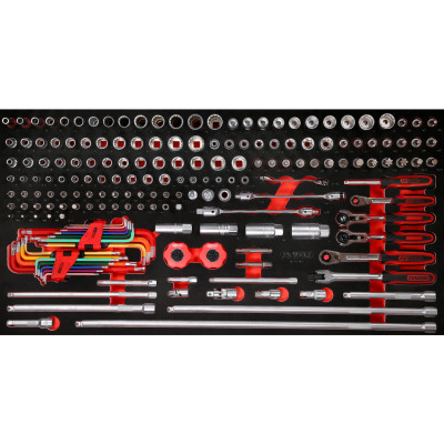 KS Tools 1/4" + 3/8" galinių raktų rinkinys putplasčio įdėkle, 183 dalių (813.0183)