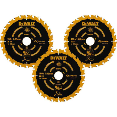 DeWalt diskinio pjūklo diskų komplektas DT10304-QZ 190 x 30 mm, 3 vnt., 24 dantys