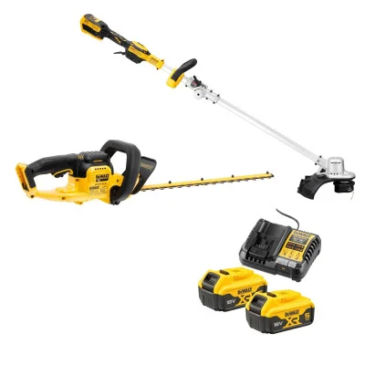 DeWalt akumuliatorinių sodo įrankių rinkinys DCMST561HT-QW gyvatvorių žirklės, trimeris, 2 x 5,0 Ah ir įkroviklis