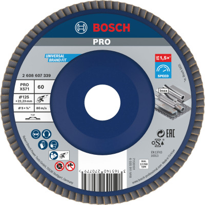 Bosch PRO X571 vėduoklinis šlifavimo diskas 125 mm, G60, straight, plastic backing