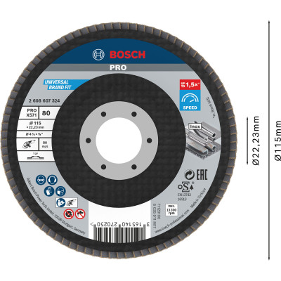 Bosch PRO X571 vėduoklinis šlifavimo diskas 115 mm, G80, straight, fiberglass backing