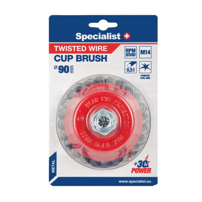 Specialist vielinė šlifavimo taurė suktos vielos 90 mm, M14