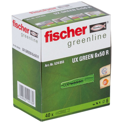Fischer universalus kaištis su žiedeliu UX Green R 61-524855 6 x 50 40 vnt.
