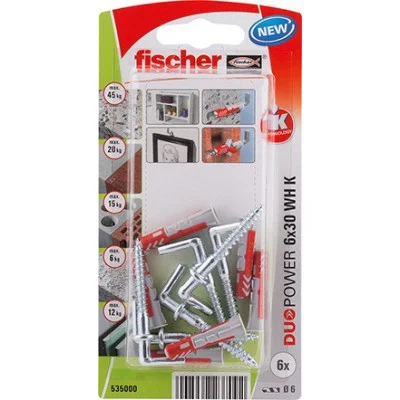 Fischer DUOPOWER kaištis su L formos kabliu 6x30 mm 6 vnt.