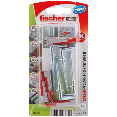 Fischer DUOPOWER kaištis su L formos kabliu 8x40 mm 4 vnt.