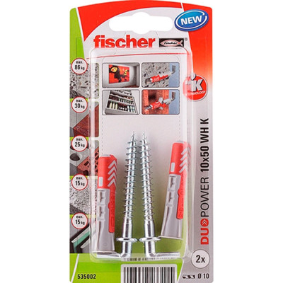 Fischer DUOPOWER kaištis su L formos kabliu 10x50 mm 2 vnt.