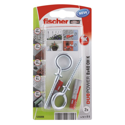 Fischer DUOPOWER kaištis su O formos kabliu 8x40 mm 2 vnt.