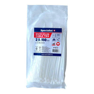 Specialist nailoninis dirželis 81/3-2140B 2.5x150 mm baltas 100 vnt.