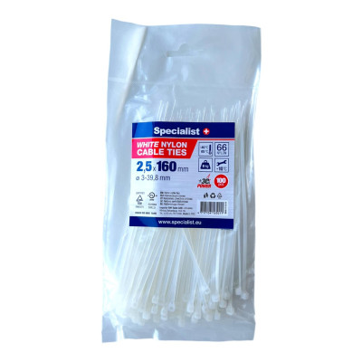 Specialist nailoninis dirželis 81/3-2160B 2.5x160 mm baltas 100 vnt.