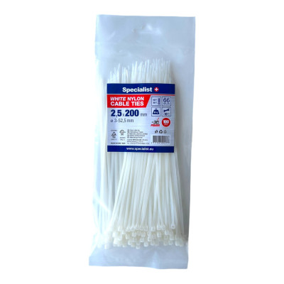 Specialist nailoninis dirželis 81/3-2202B 2.5x200 mm baltas 100 vnt.