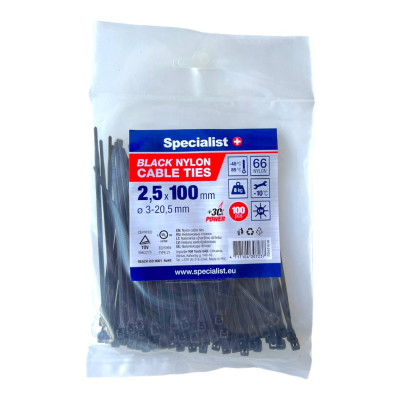 Specialist nailoninis dirželis 81/3-2102J 2.5x100 mm juodas 100 vnt.