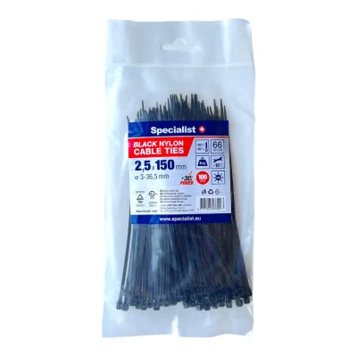 Specialist nailoninis dirželis 81/3-2140J 2.5x150 mm juodas 100 vnt.