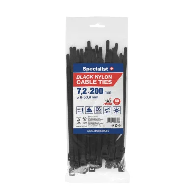 Specialist nailoninis dirželis 81/3-7203J 7.6x200 mm juodas 50 vnt.