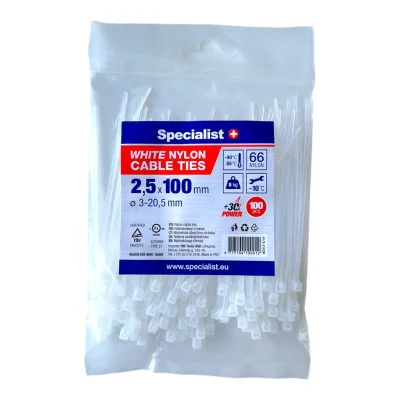 Specialist nailoninis dirželis 81/3-2102B 2.5x100 mm baltas 100 vnt.