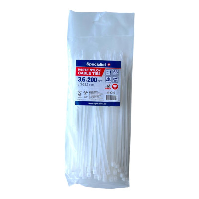 Specialist nailoninis dirželis 81/3-3202B 3.6x200 mm baltas 100 vnt.