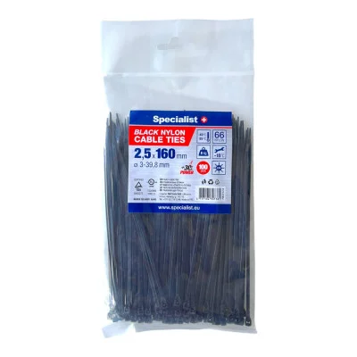 Specialist nailoninis dirželis 81/3-2160J 2.5x160 mm juodas 100 vnt.