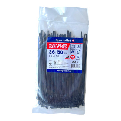 Specialist nailoninis dirželis 81/3-3140J 3.6x150 mm juodas 100 vnt.