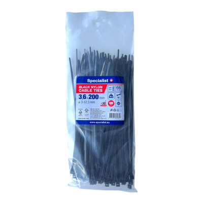 Specialist nailoninis dirželis 81/3-3202J 3.6x200 mm juodas 100 vnt.