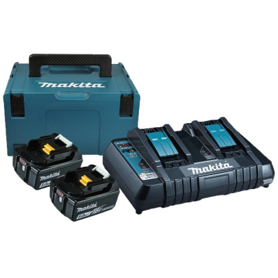 Makita 2 × 18V 5,0 Ah, dviejų lizdų įkroviklis – akumuliatorių ir įkroviklio komplektas