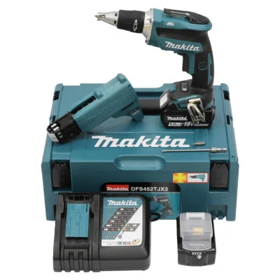 Makita gipso kartono suktuvas DFS452TJX2, 2× 5,0 Ah, su lagaminu
