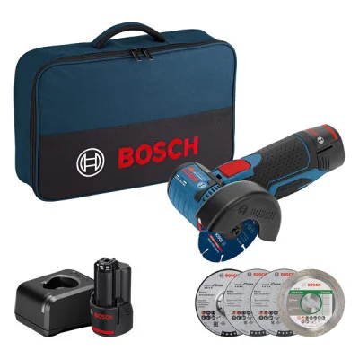 Bosch akumuliatorinis kampinis šlifuoklis GWS 12V-76 2× akumuliatoriai + įkroviklis