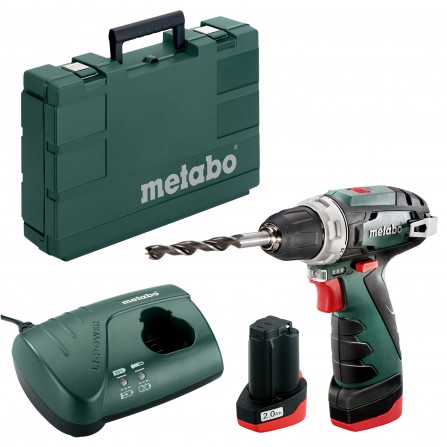 Akumuliatorinio gręžtuvo - suktuvo Metabo PowerMaxx BS Basic (600080500) rinkinys, 12 V, 2 x 2 Ah, įkroviklis + lagaminas