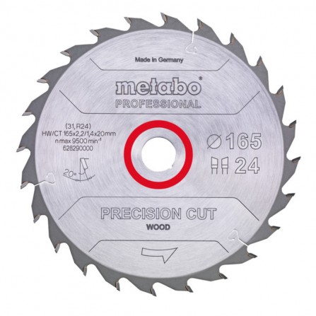 Pjovimo diskas Metabo "precision cut wood - professional", 165x20 Z24 WZ 20° (628290000)