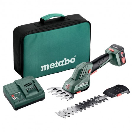 Akumuliatorinių krūmų ir žolės žirklių Metabo PowerMaxx SGS 12 Q (601608500) rinkinys, 12 V, 1 x 2 Ah, įkroviklis + krepšys