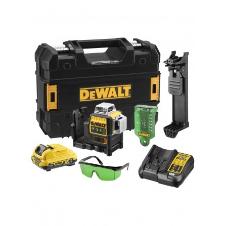 Dewalt akumuliatorinio žalio lazerinio nivelyro rinkinys DCE089D1G, 10,8 V, 3x360°